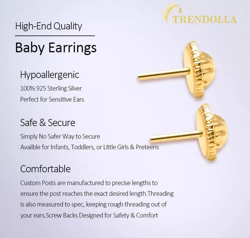 Classic CZ Heart Sterling Silver Baby Children Screw Back Earrings