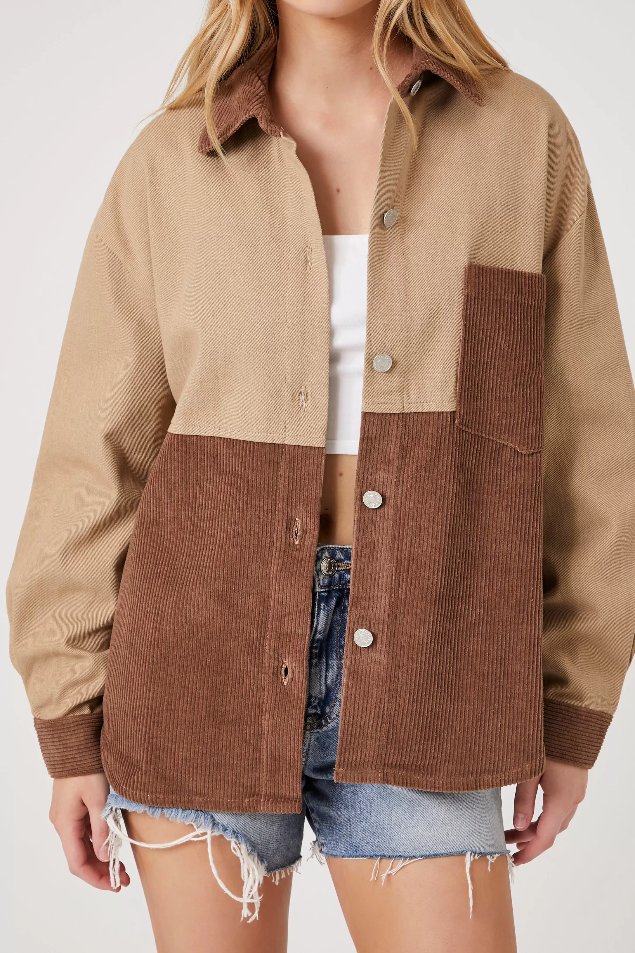 Colorblock Corduroy Shacket