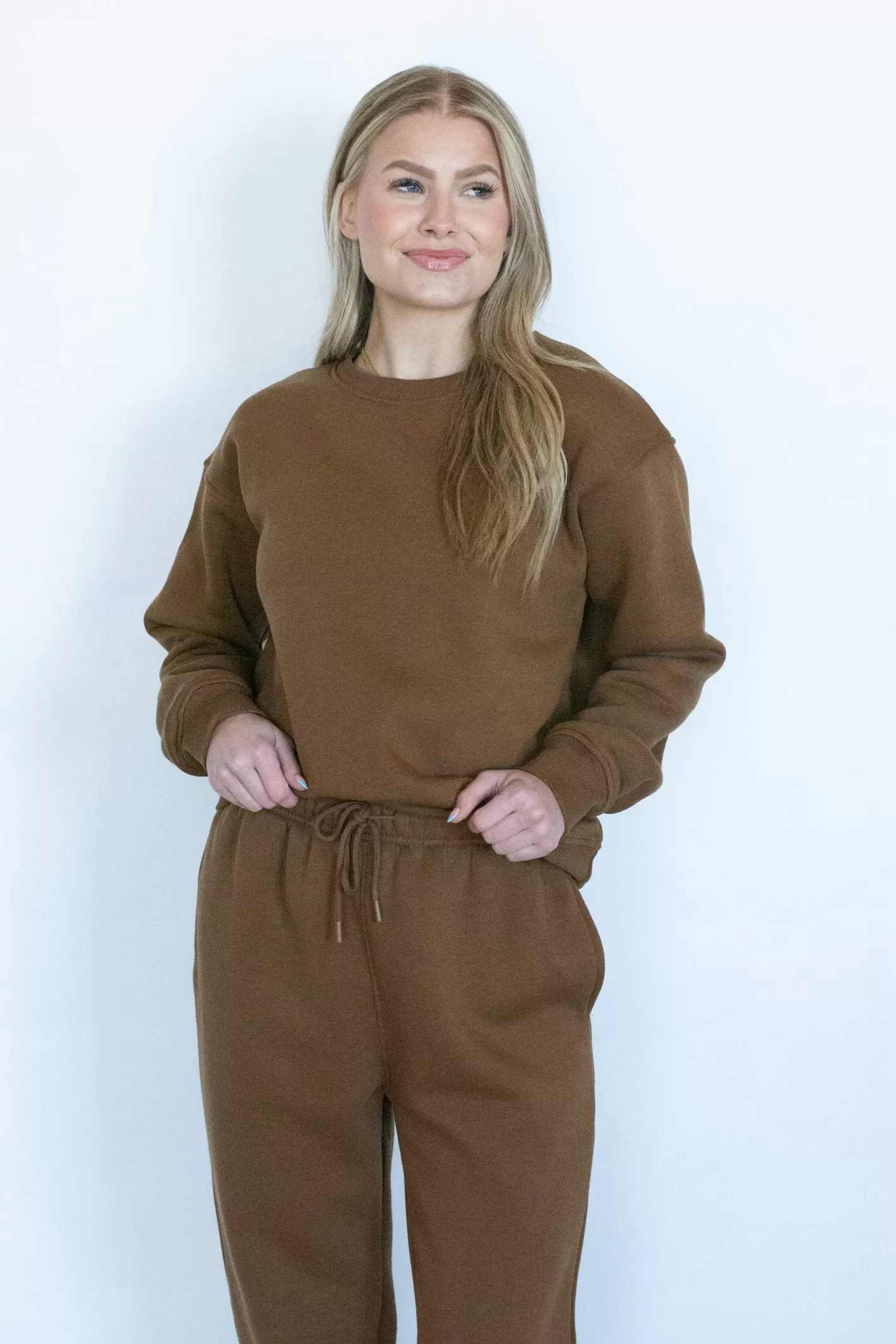 Cozy Plans Brown Full Length Fleece Sweatshirt