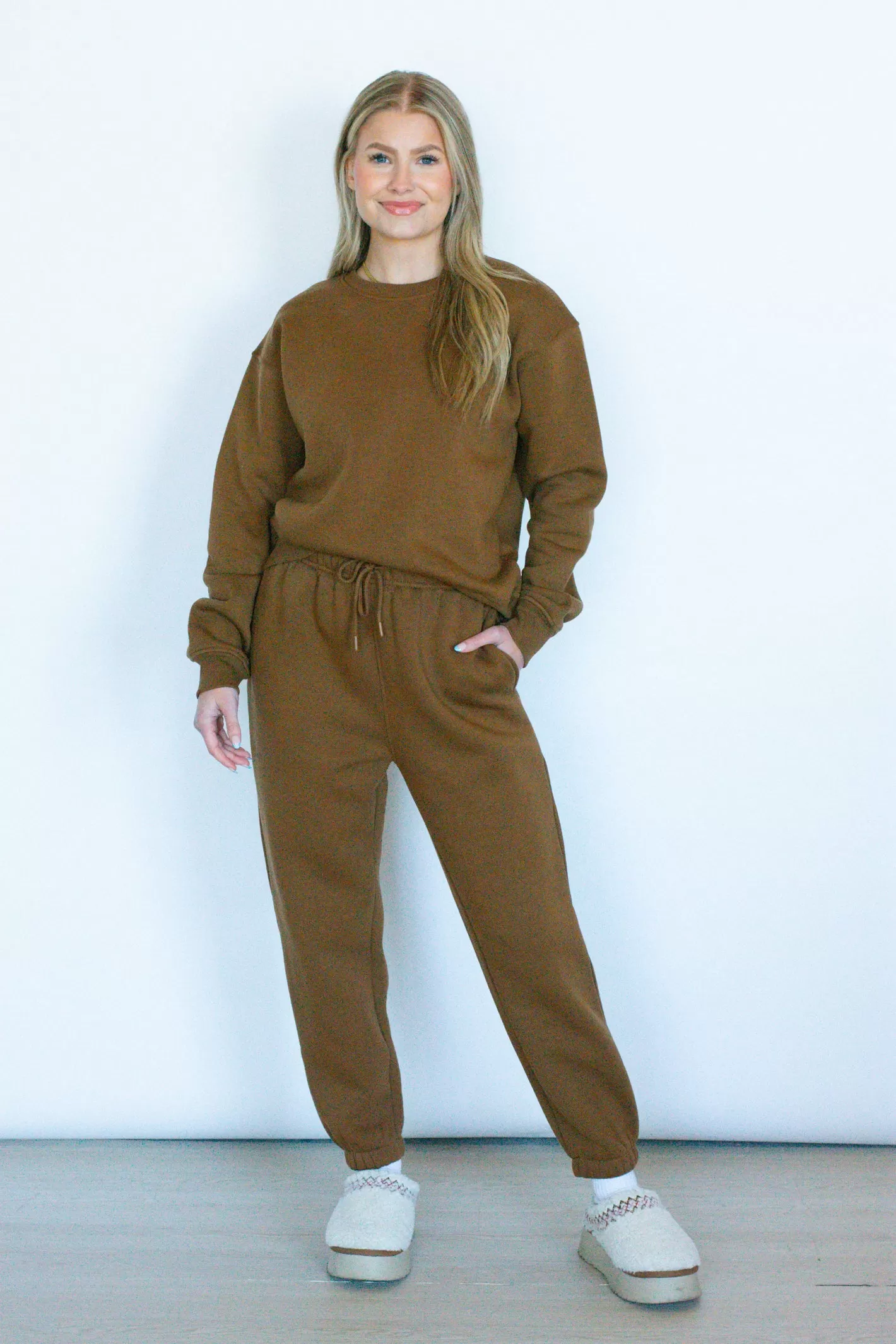 Cozy Plans Brown Full Length Fleece Sweatshirt