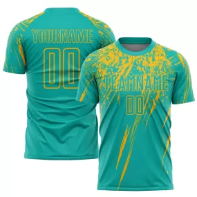 Custom Aqua Gold Sublimation Soccer Uniform Jersey