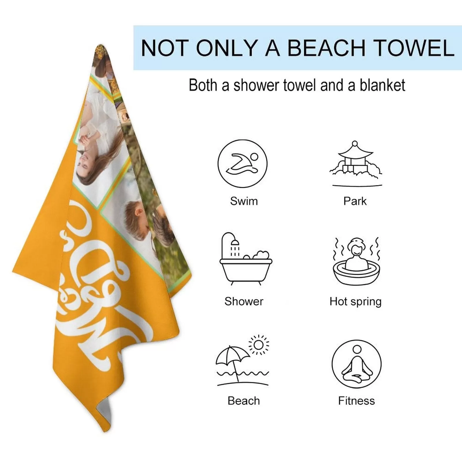 Custom Photo Happy Mother's Day Beach Towel Quick Dry Absorbent Cotton Lightweight Thin Bathroom Bath Pool Swim Towels Sand Free Towel Beach Accessories Essentials Mother's Day Gift