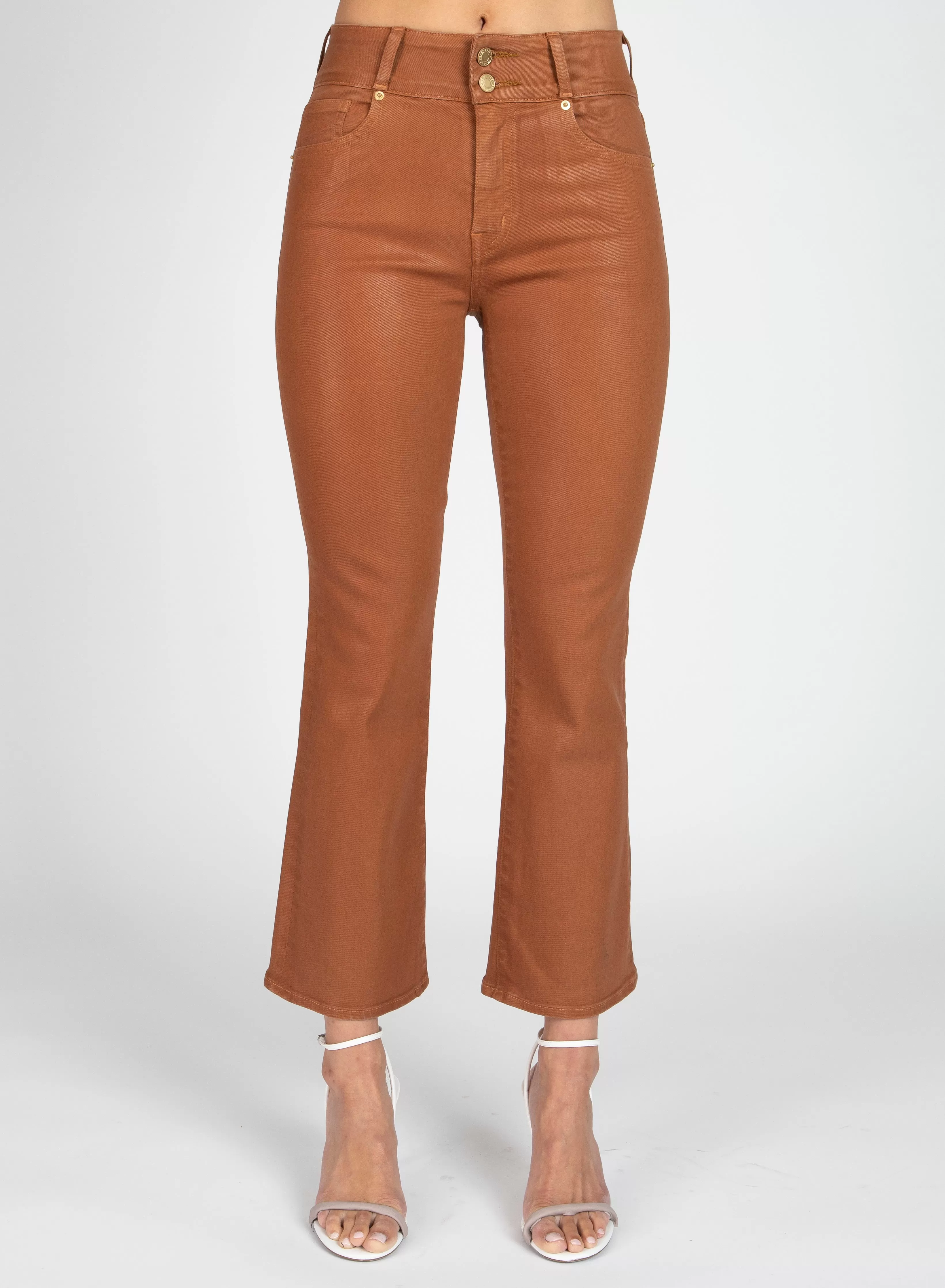 Derek Lam 10 Crosby High Rise Crop Flare Cognac