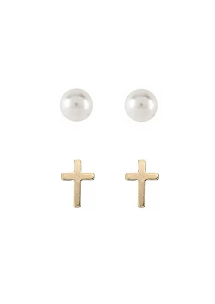 Drea Gold Stud Pack Cross & Pearls