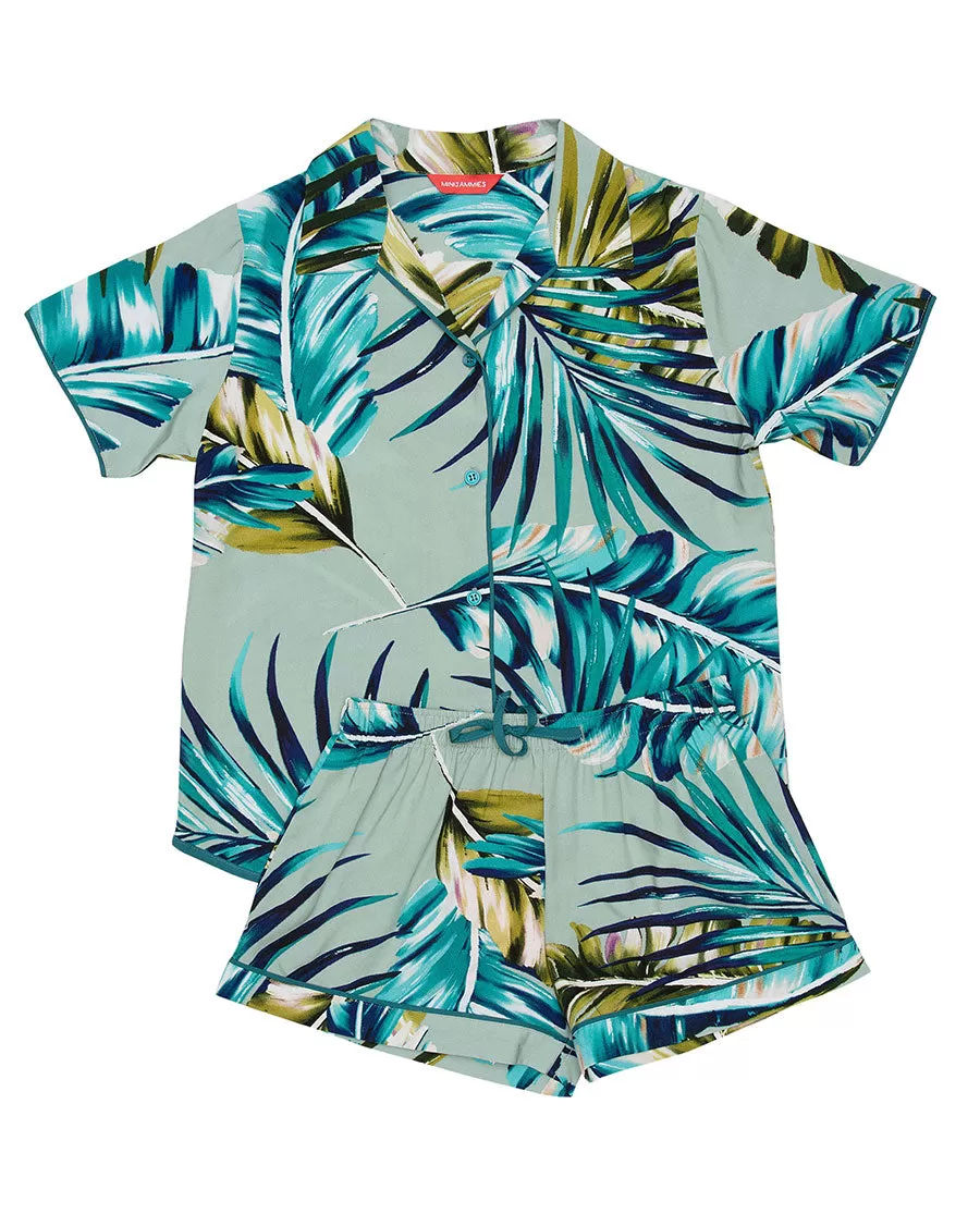 Eleanor Aqua Green Palm Leaf Print Shorty Set