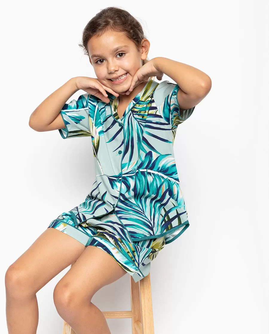 Eleanor Aqua Green Palm Leaf Print Shorty Set