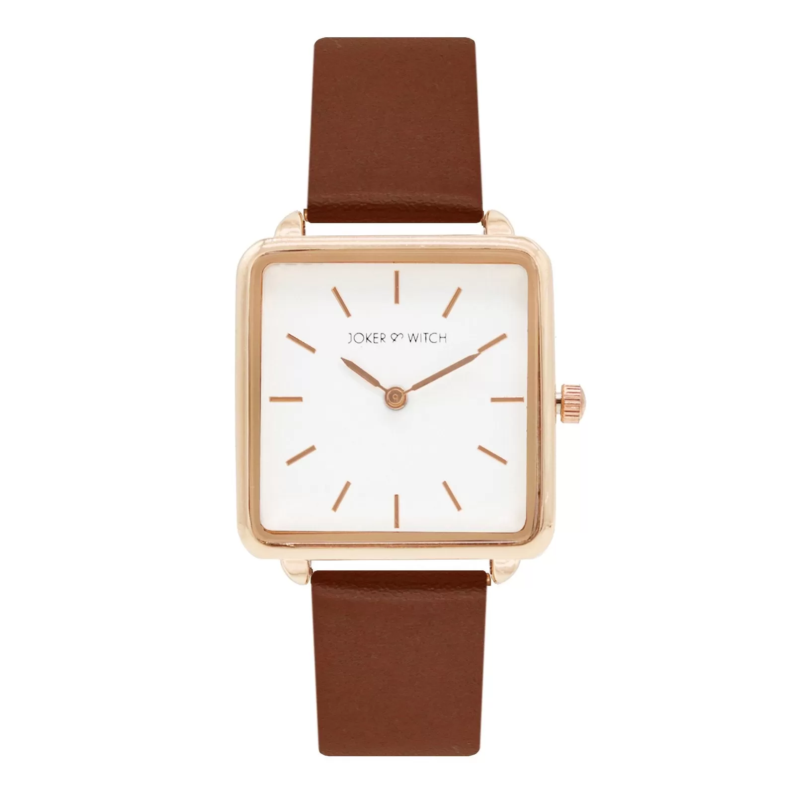 Emily Square White Dial Rosegold & Brown Strap Watch