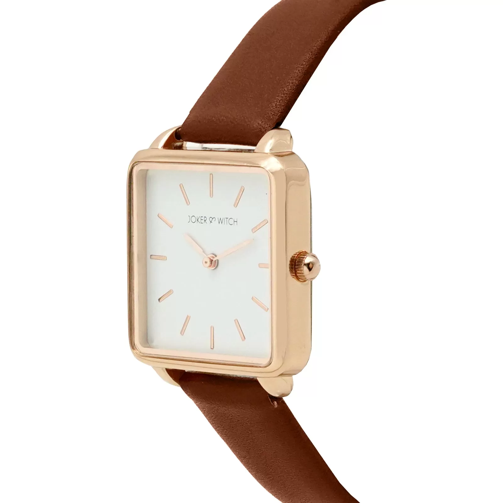 Emily Square White Dial Rosegold & Brown Strap Watch