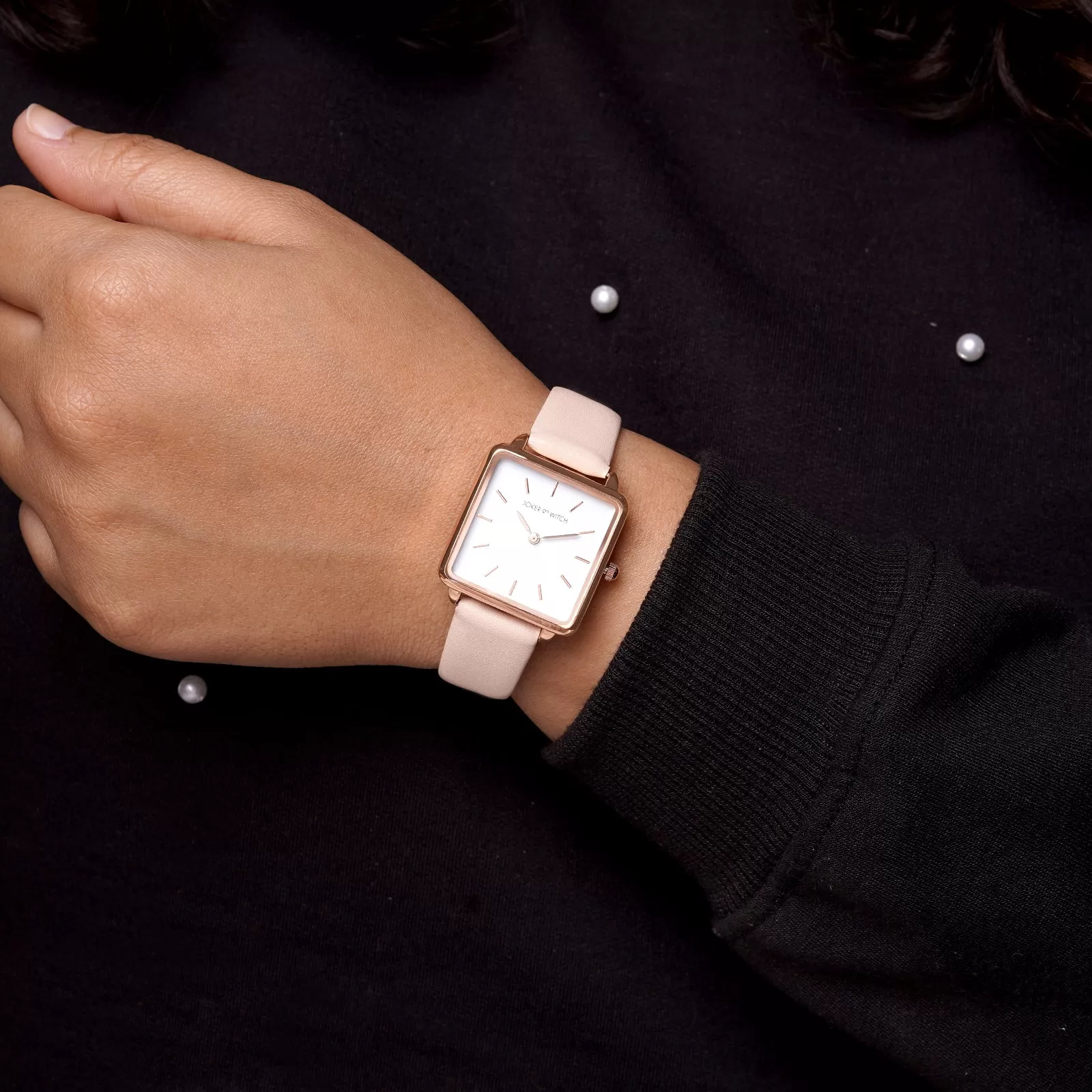 Emily Square White Dial Rosegold & Pink Strap Watch