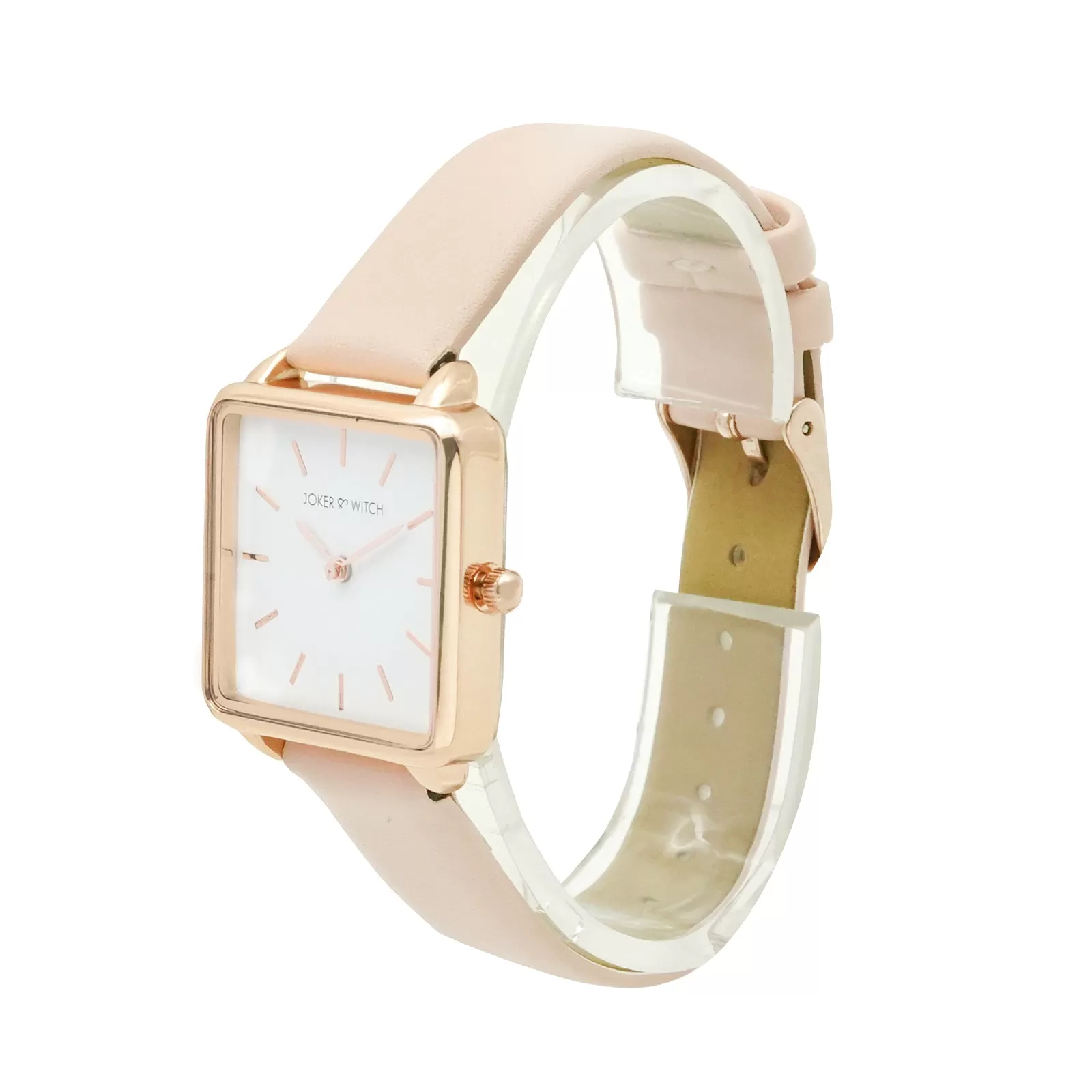 Emily Square White Dial Rosegold & Pink Strap Watch