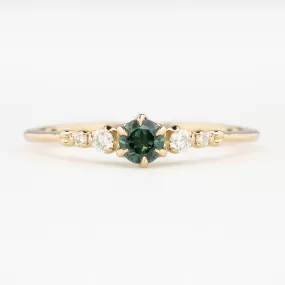 Estel Fleur Ring 4mm 0.30ct Blue Green Round Queensland Sapphire, 14K Yellow Gold