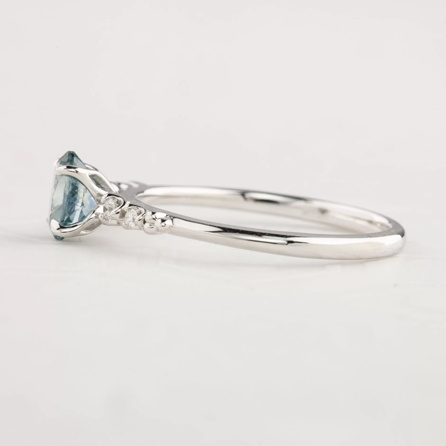 Estel Luxe Ring 0.60ct Blue Green Montana Sapphire, 14k White Gold