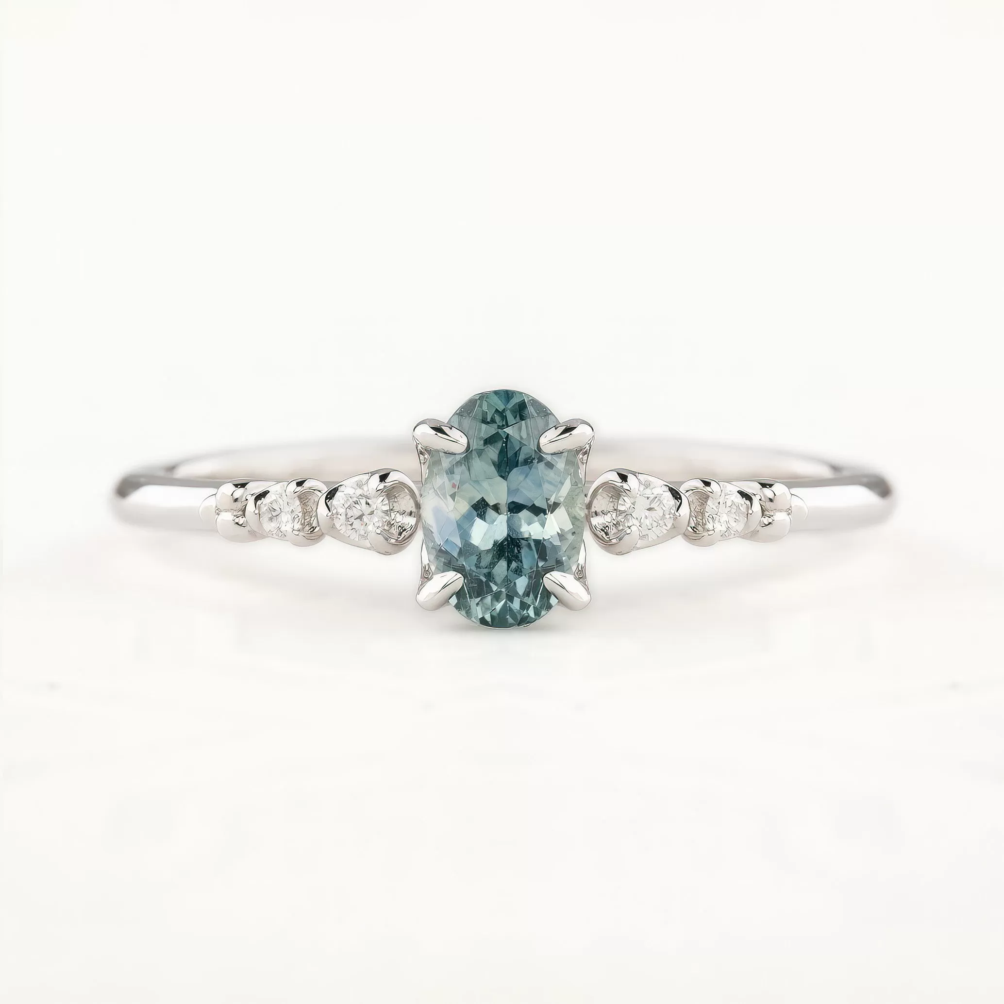 Estel Luxe Ring 0.60ct Blue Green Montana Sapphire, 14k White Gold