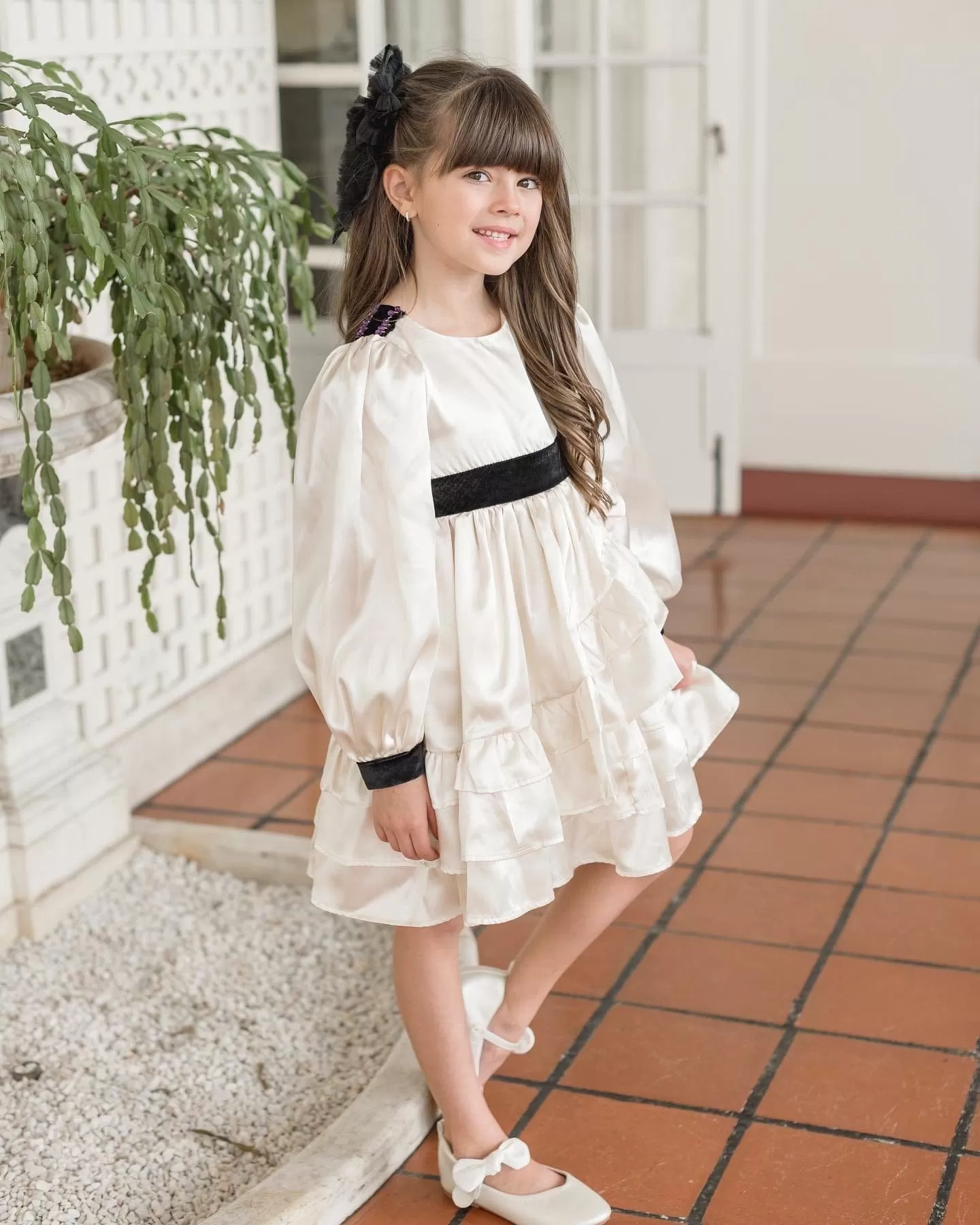 Evangeline Satin Champagne Ruffle Dress