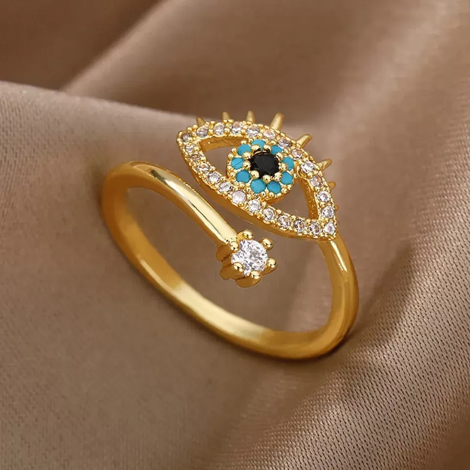 Evil Eye Hamsa Adjustable Open Ring