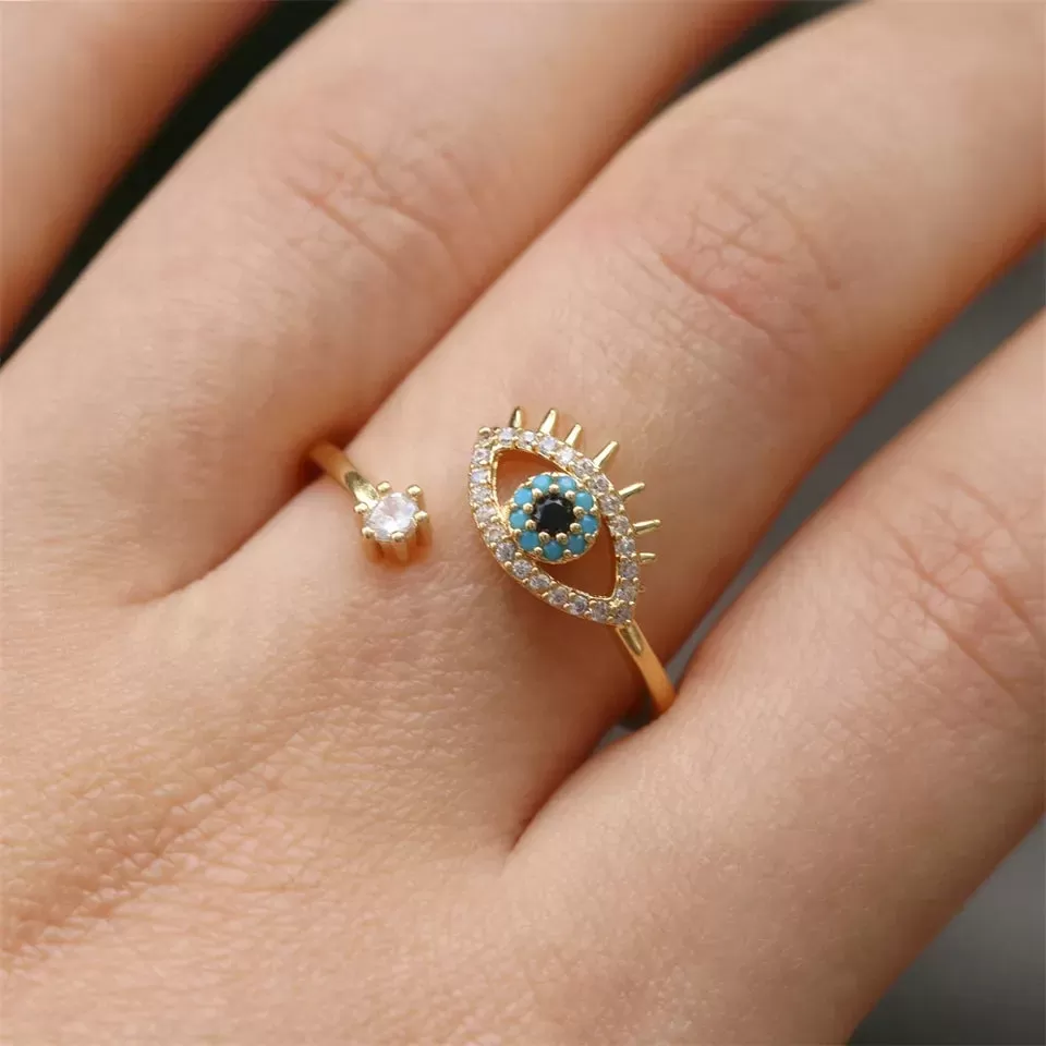 Evil Eye Hamsa Adjustable Open Ring