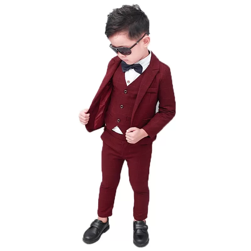 Flower Boys Formal Blazer Suit Kids Jacket Vest Pants