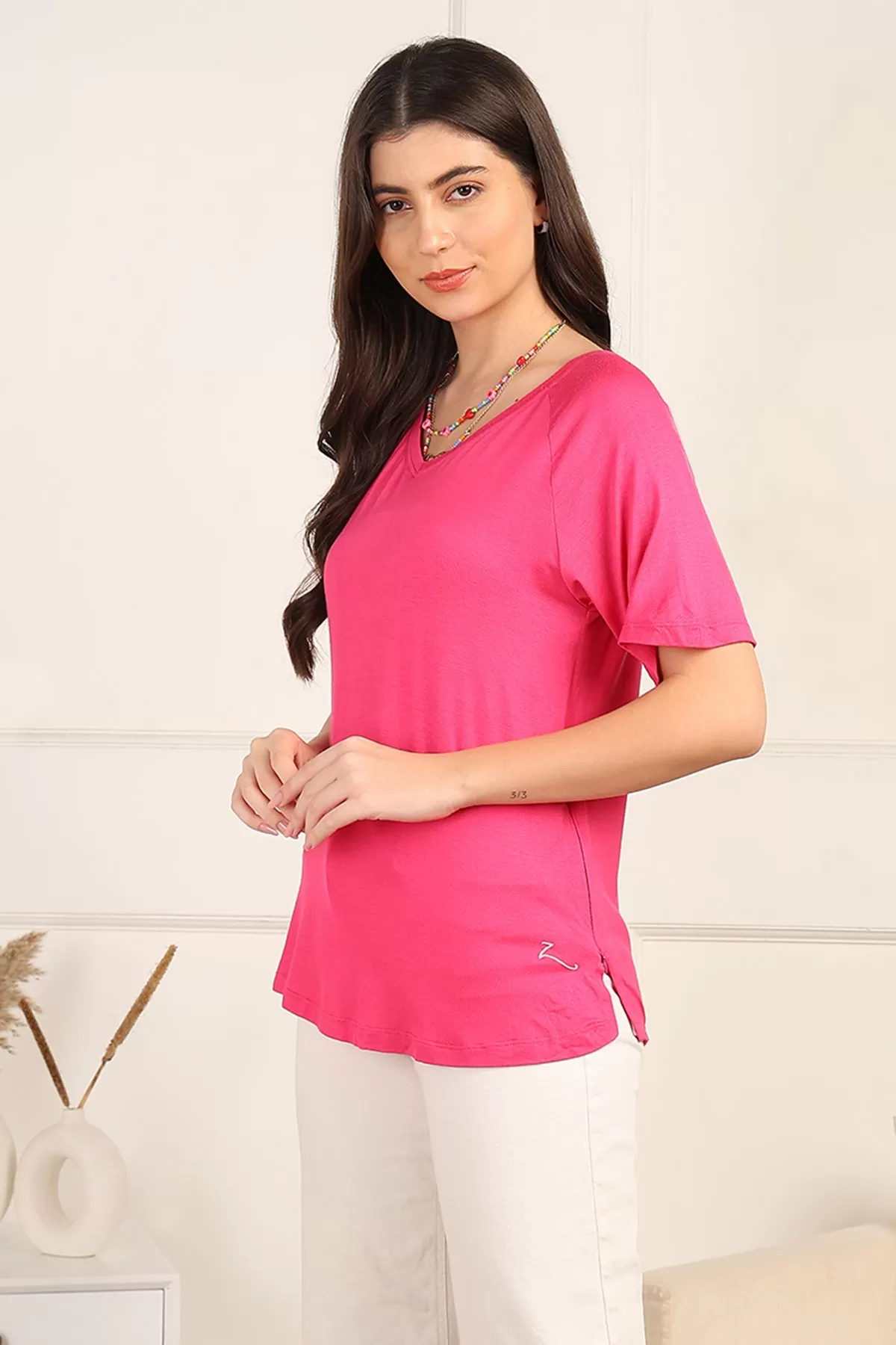 Fuchsia Solid Nursing Top with Side Zip Access