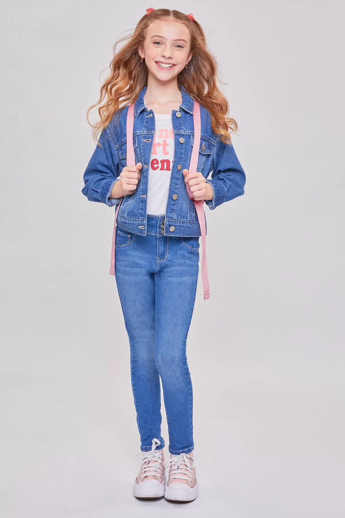 Girls 3 Button Essential Skinny Jeans With Faux Front Pockets