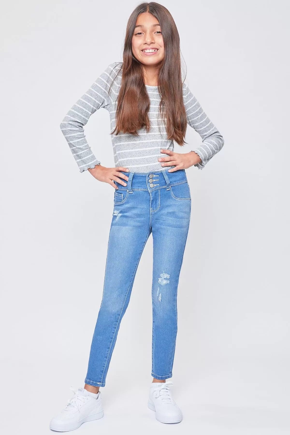 Girls 3 Button Essential Skinny Jeans With Faux Front Pockets