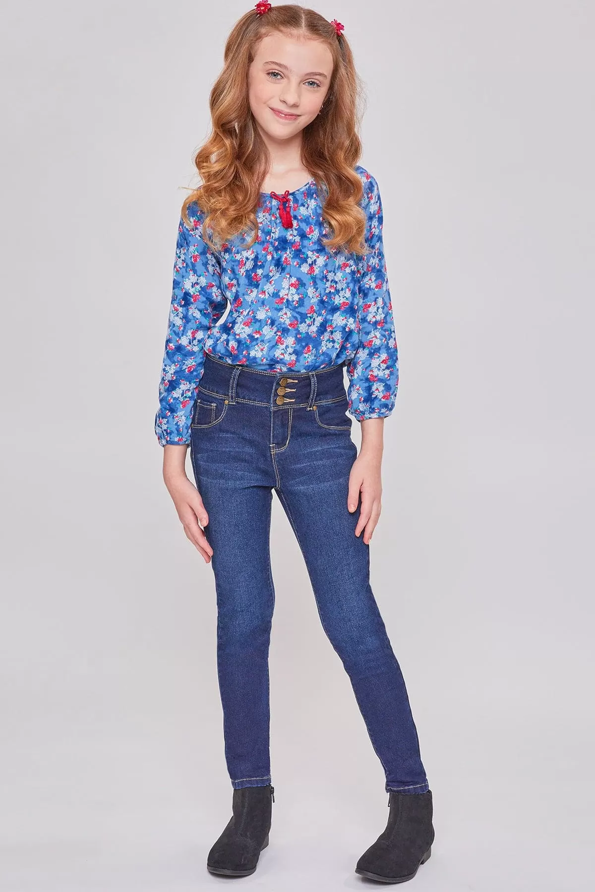 Girls 3 Button Essential Skinny Jeans With Faux Front Pockets