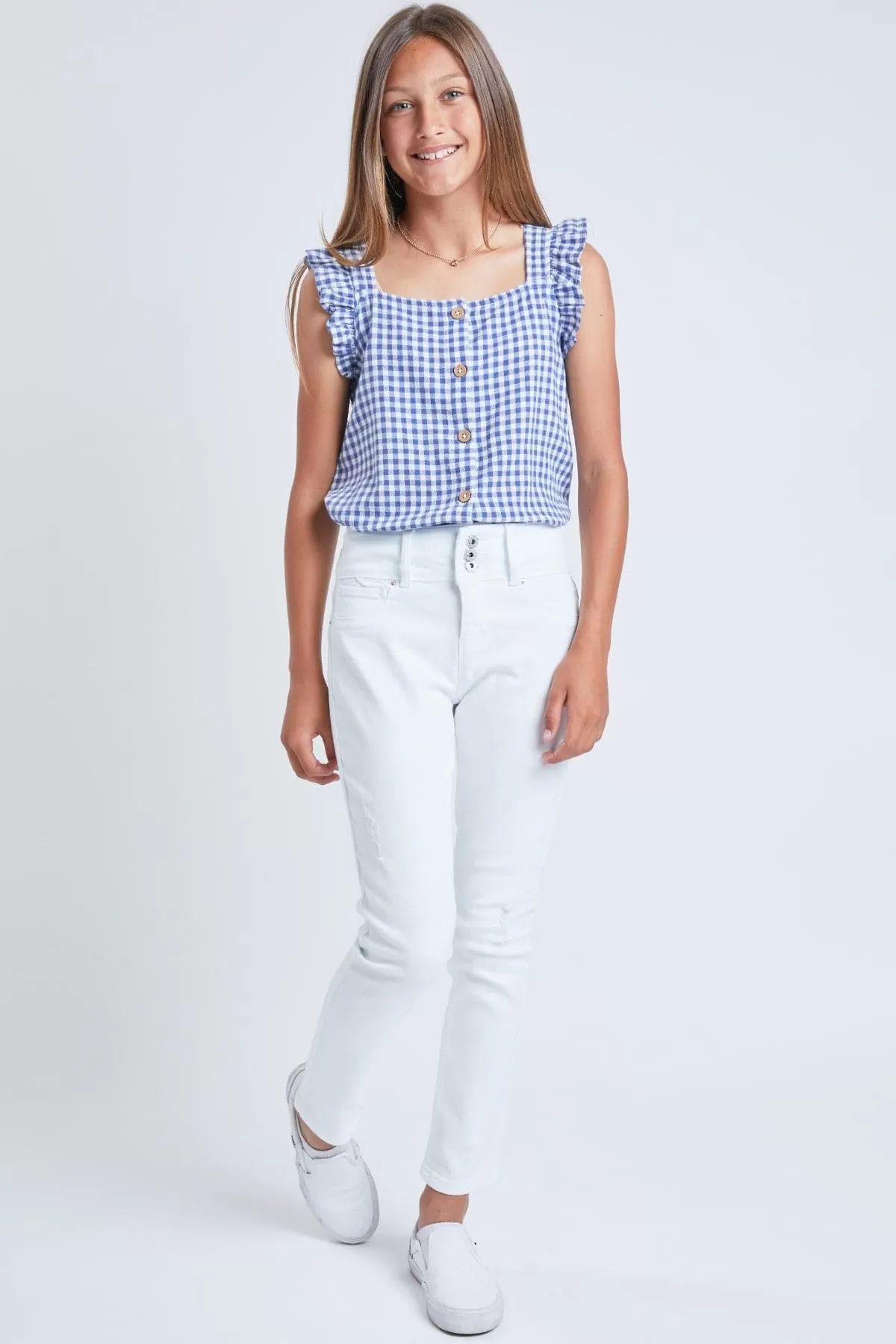 Girls 3 Button Essential Skinny Jeans With Faux Front Pockets