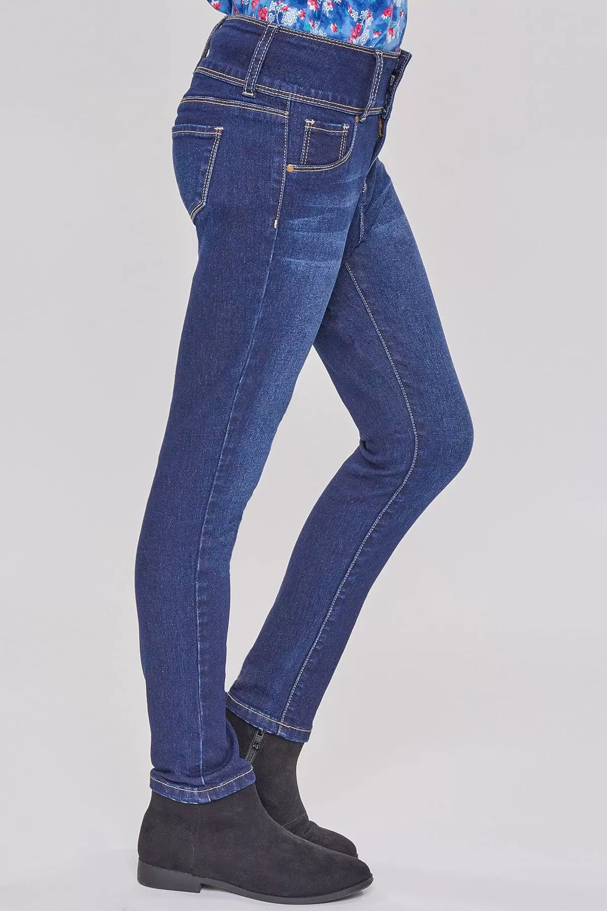 Girls 3 Button Essential Skinny Jeans With Faux Front Pockets