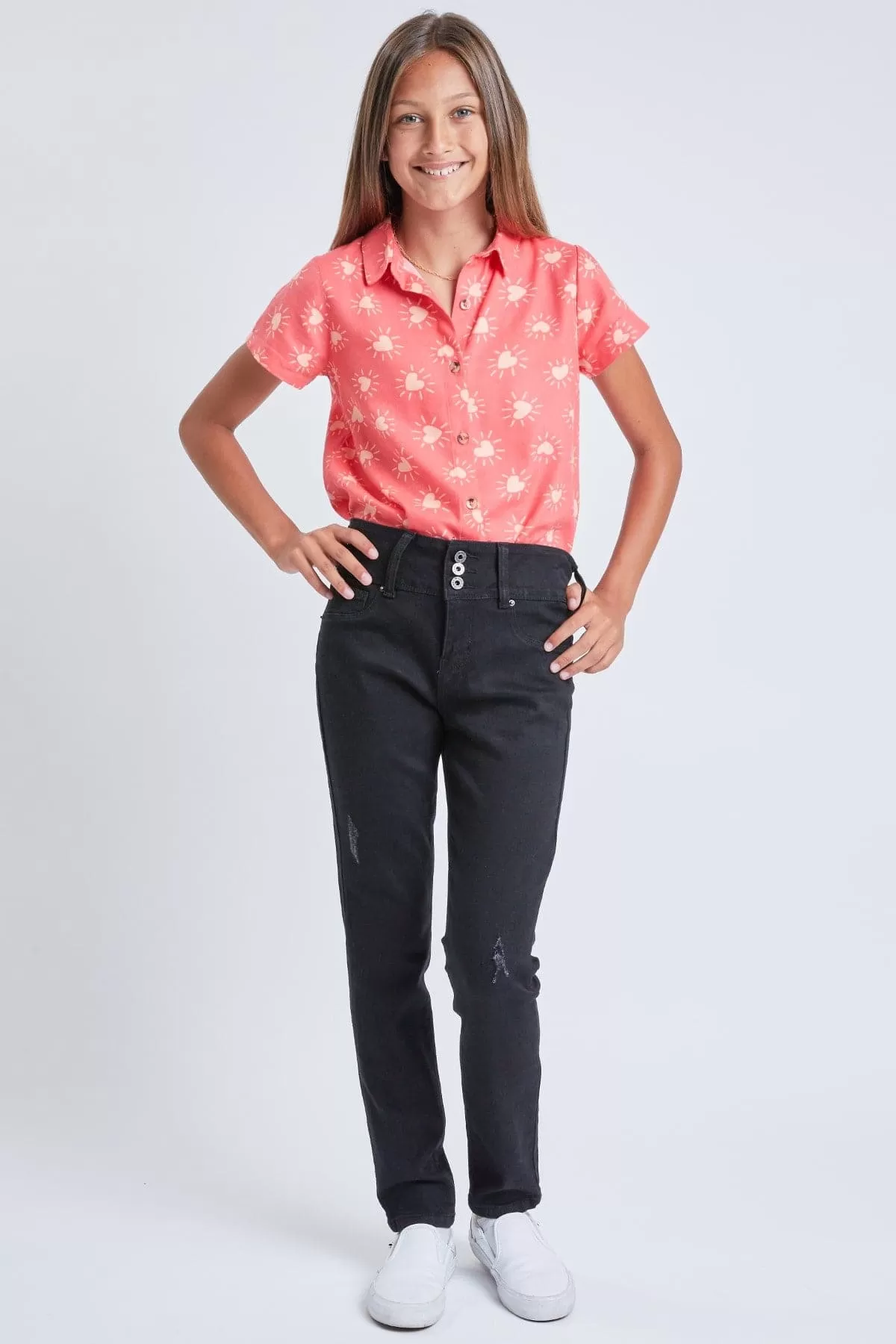 Girls 3 Button Essential Skinny Jeans With Faux Front Pockets