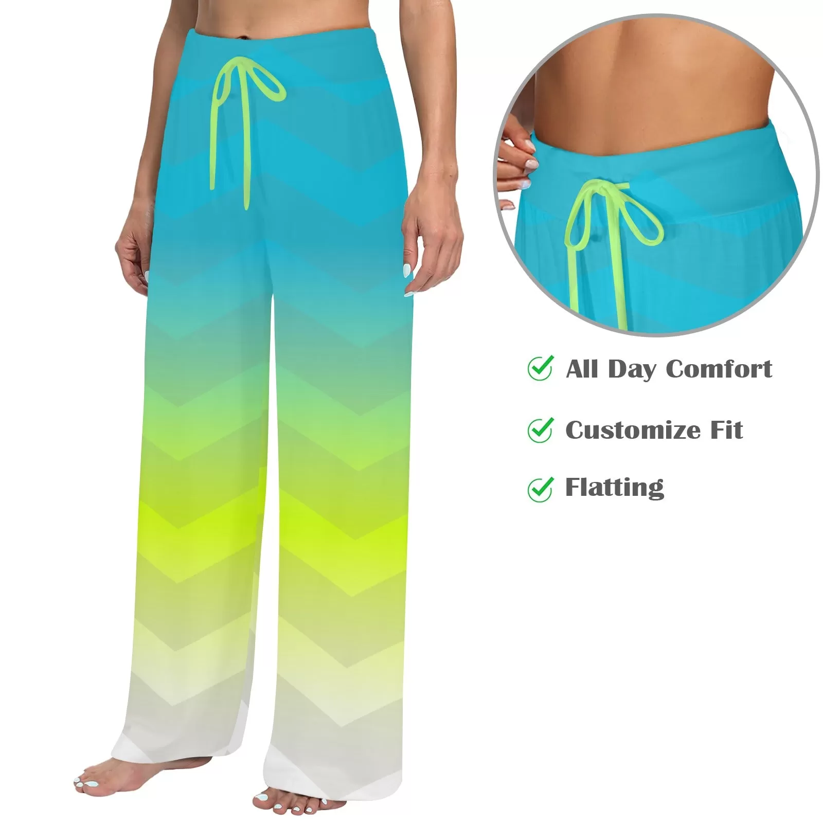 GRAD BLUE NEON GREEN WHITE PRINT 2 Women's Wide Leg Lounge Pants (Model L77)