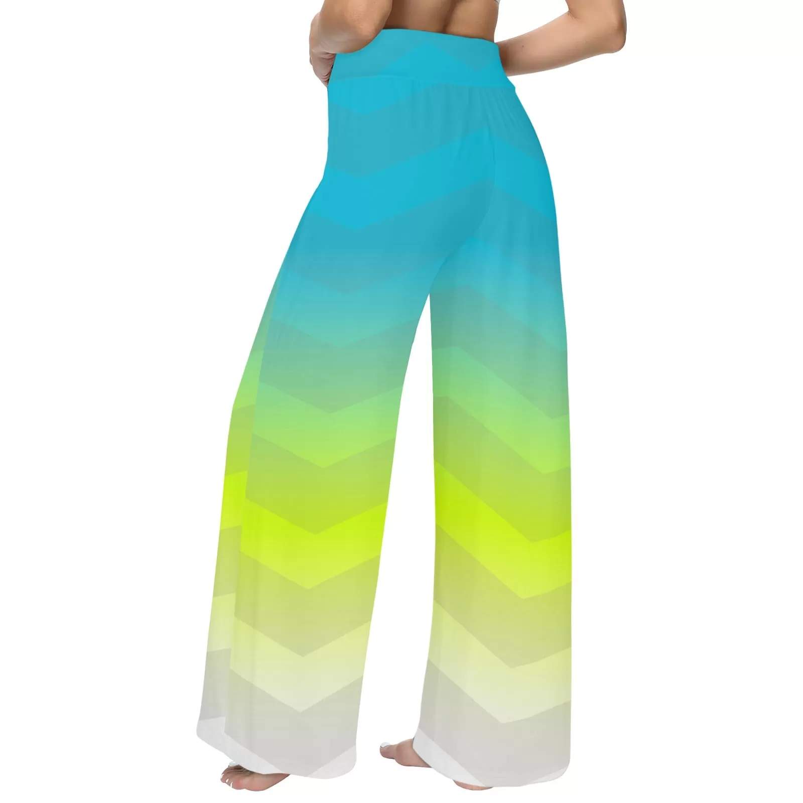 GRAD BLUE NEON GREEN WHITE PRINT 2 Women's Wide Leg Lounge Pants (Model L77)