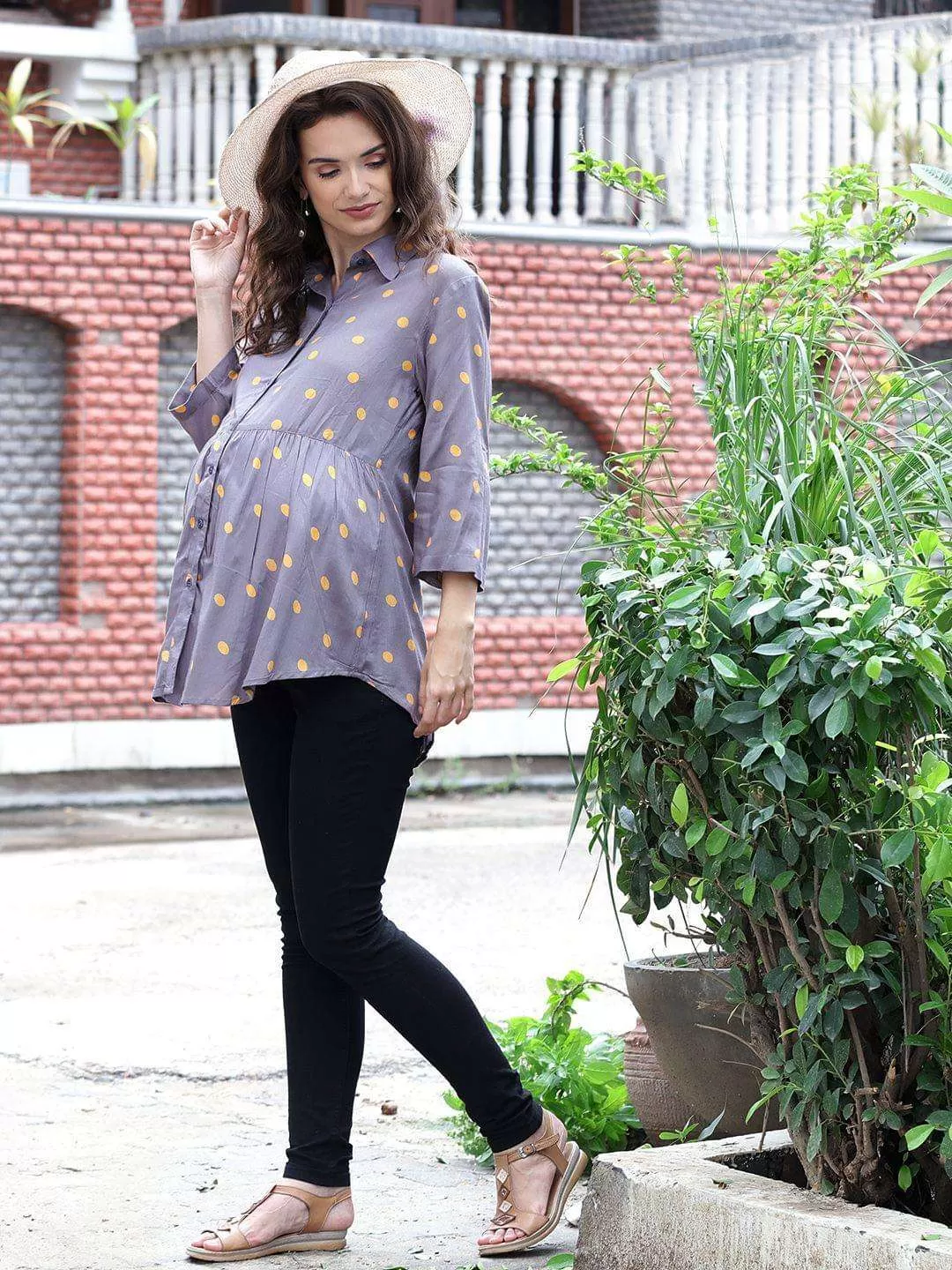 Grey Polka Maternity and Pregnancy Top