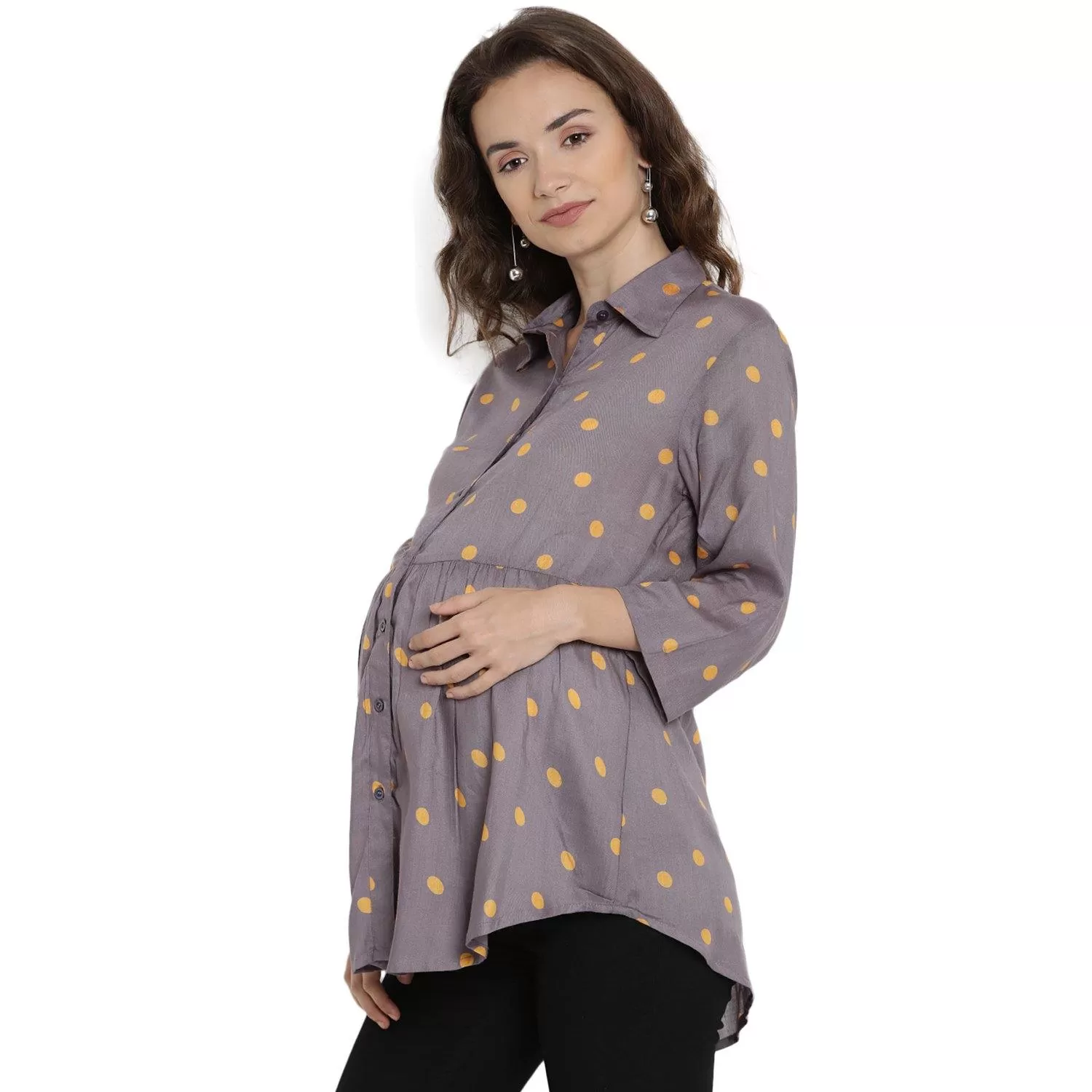 Grey Polka Maternity and Pregnancy Top