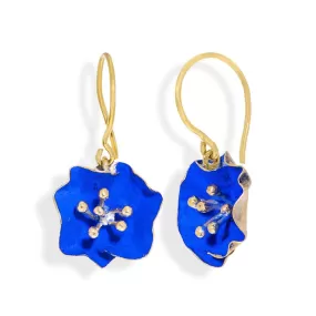 Handmade Gold Plated Silver Royal Blue Begonia Flower Dangle Earrings