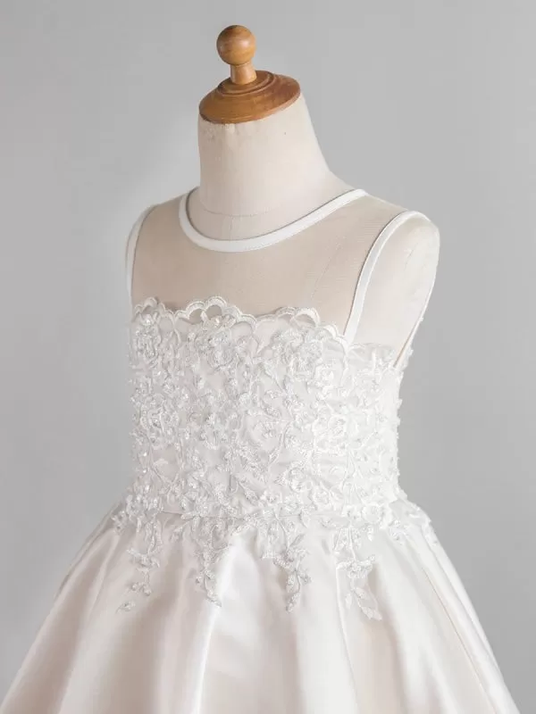 Jewel Neck Sleeveless Beaded Kids Party Dresses White Flower Girl Dresses