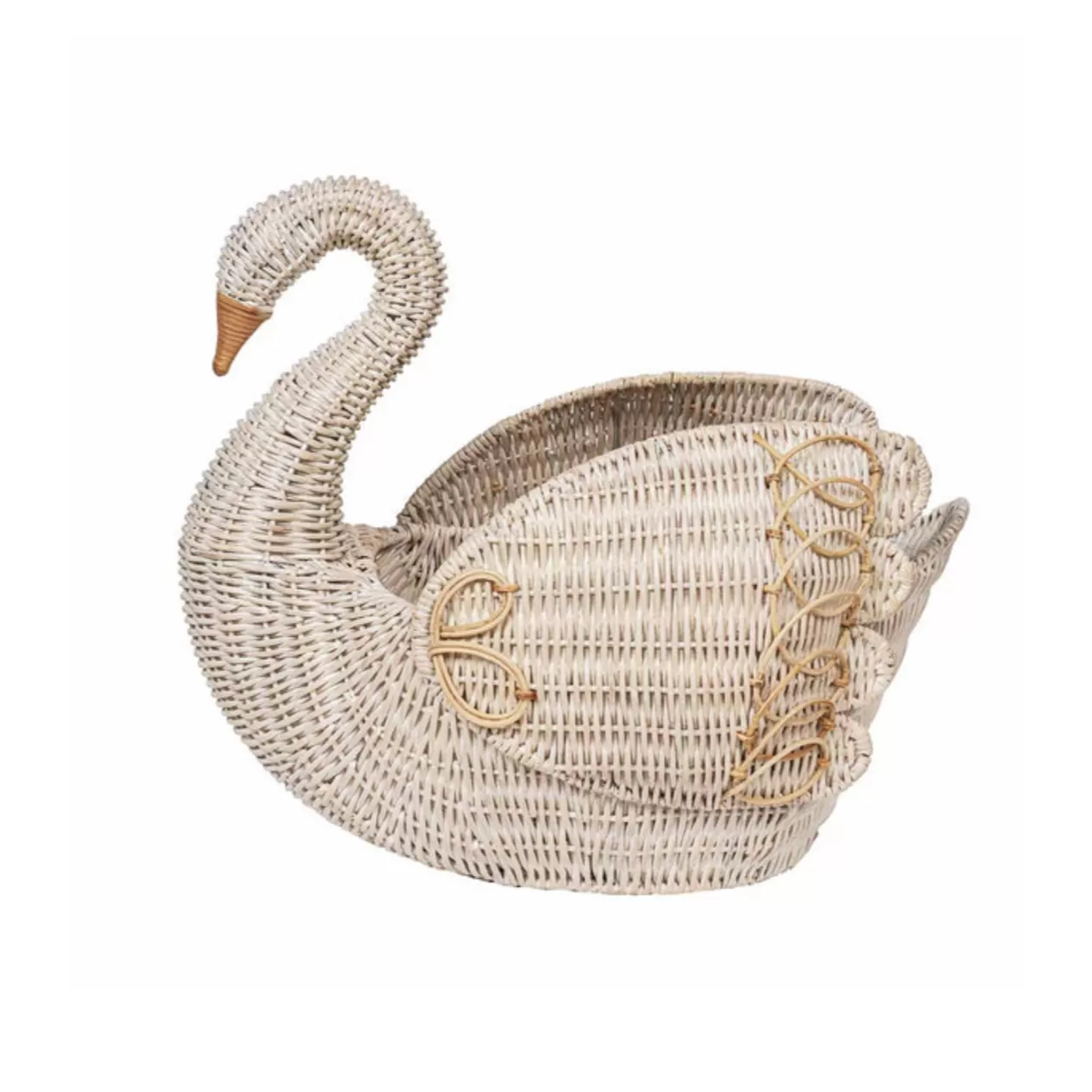 Juliska Provence Rattan Whitewash Swan Basket