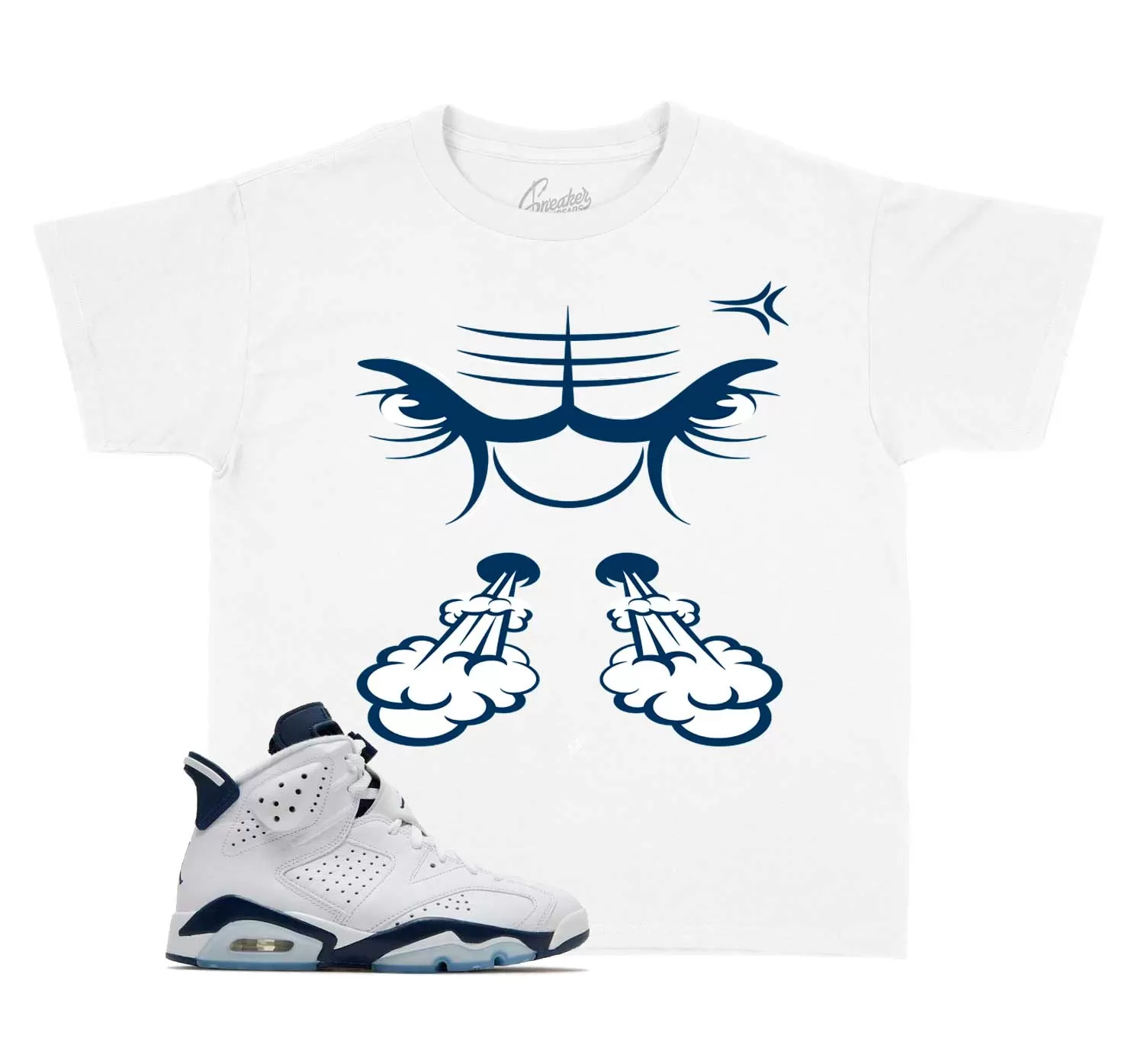 Kids Midnight Navy 6 Shirt - Raging Face - White