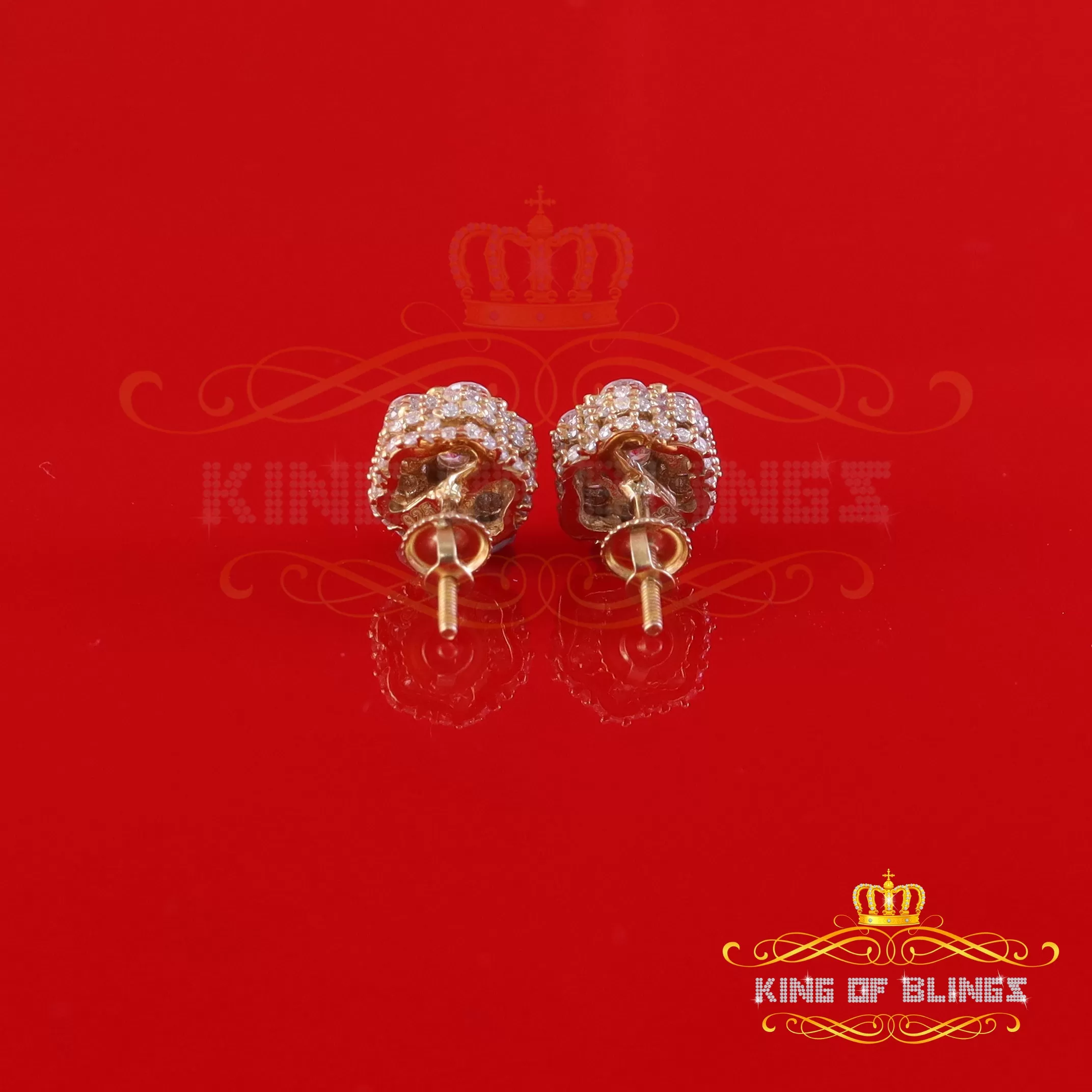 King  of Bling's 925 Silver Yellow 1.50ct VVS 'D' Men's & Womens Moissanite Floral Stud Earrings