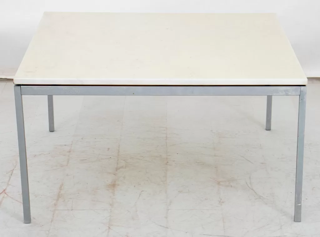 Knoll Style Chrome and Faux Marble Coffee Table