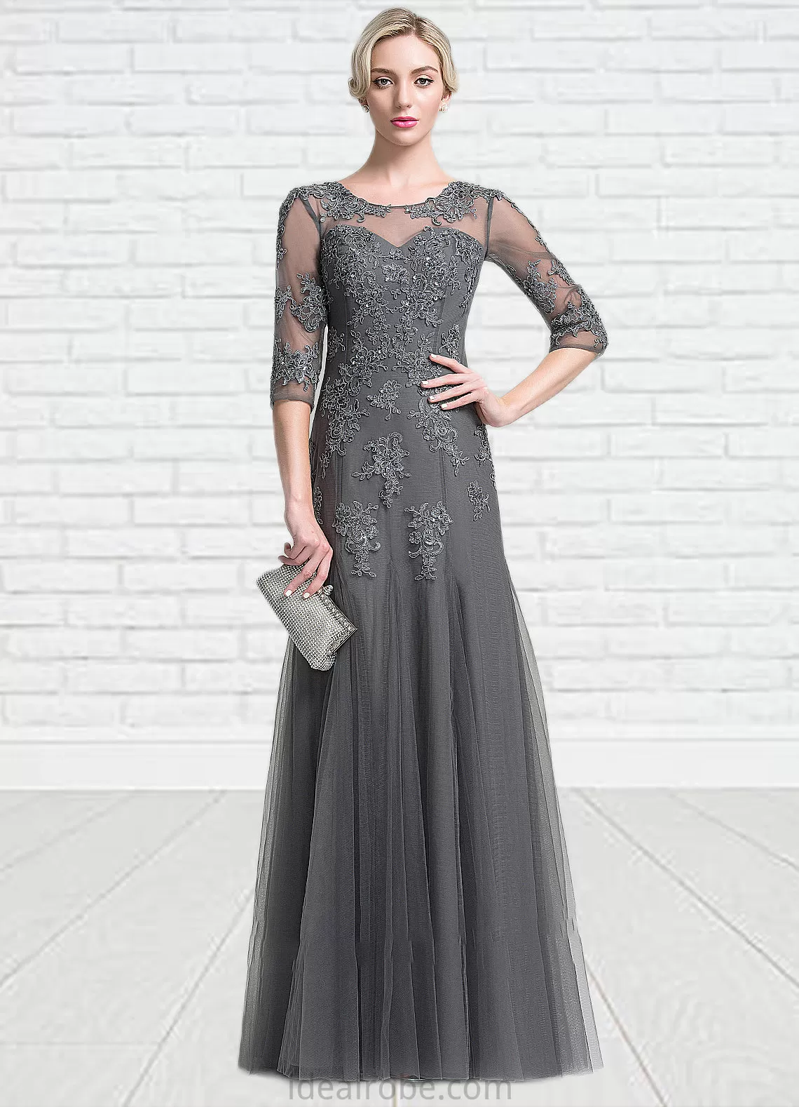 Kylee A-Line/Princess Scoop Neck Floor-Length Tulle Mother of the Bride Dress With Beading Sequins STK126P0014782