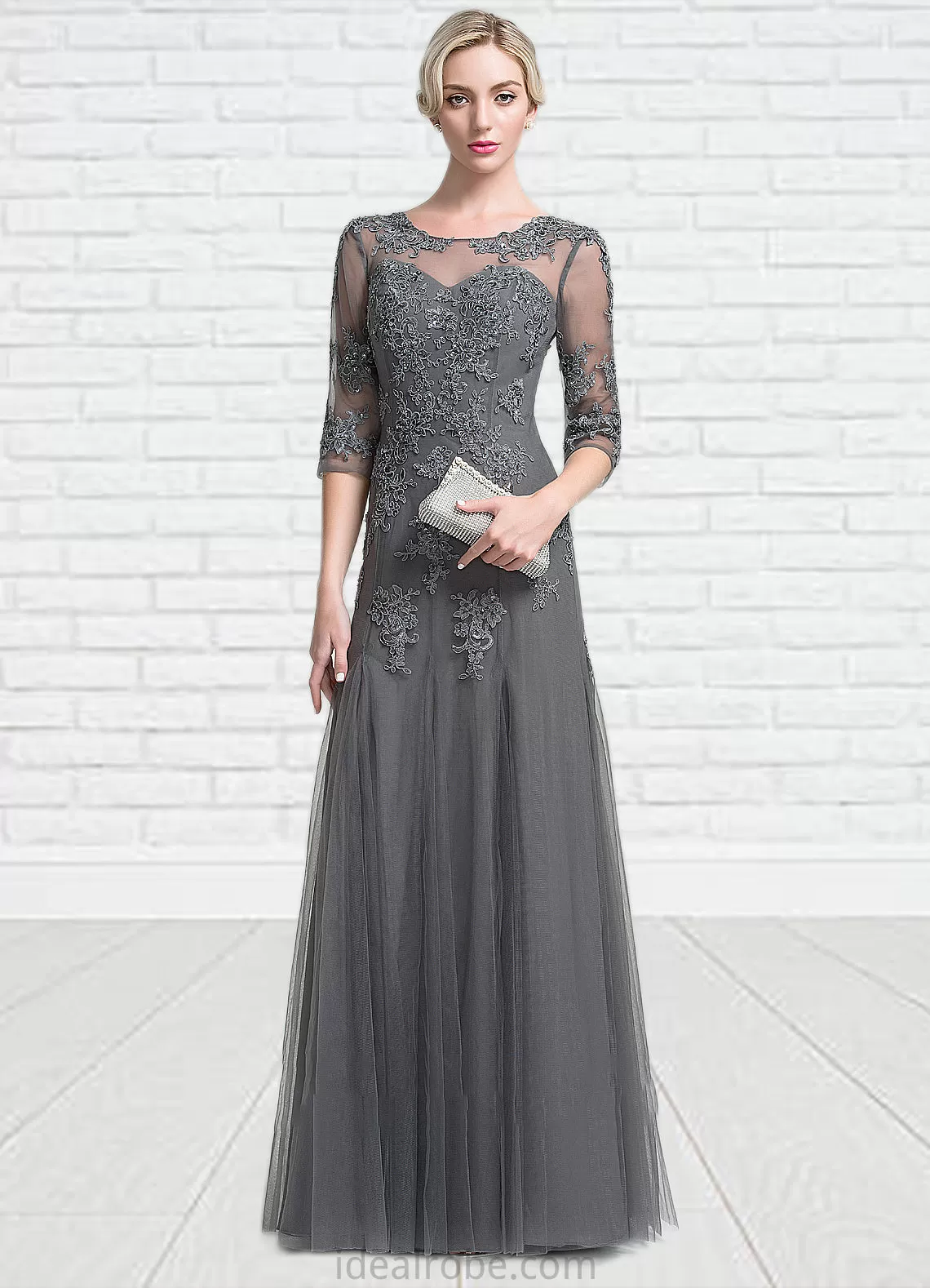 Kylee A-Line/Princess Scoop Neck Floor-Length Tulle Mother of the Bride Dress With Beading Sequins STK126P0014782