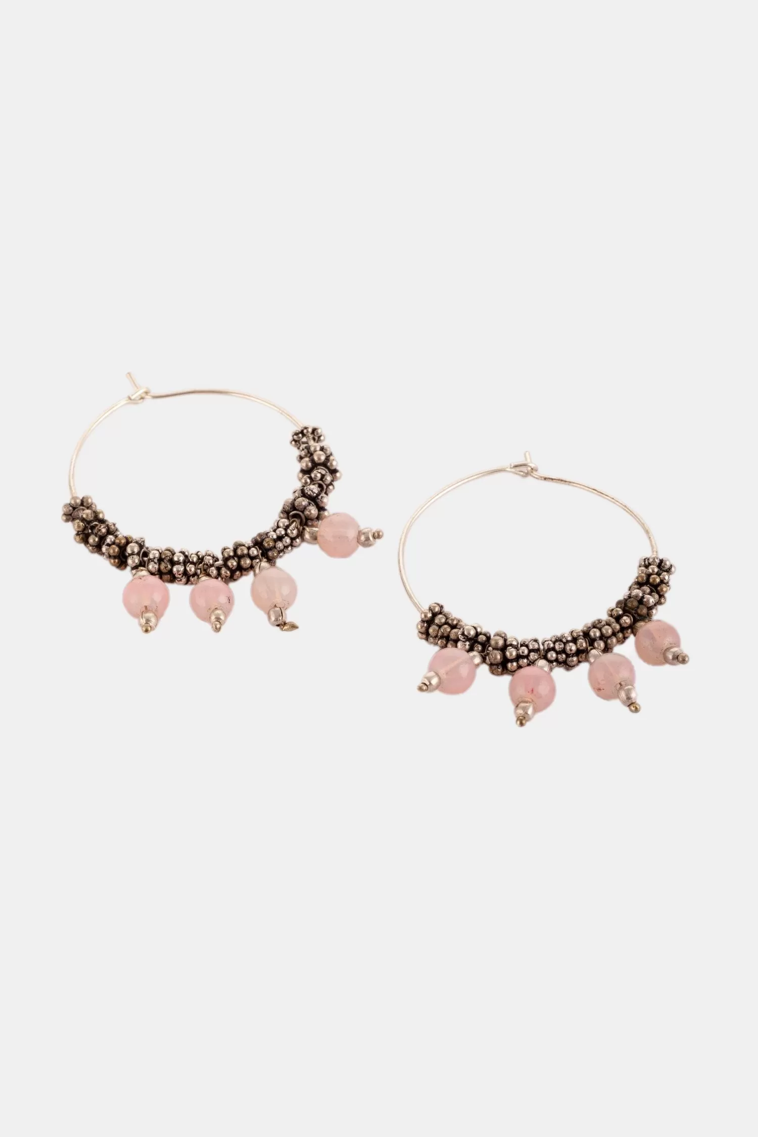 Light Pink Rose Beaded Dangler Hoops