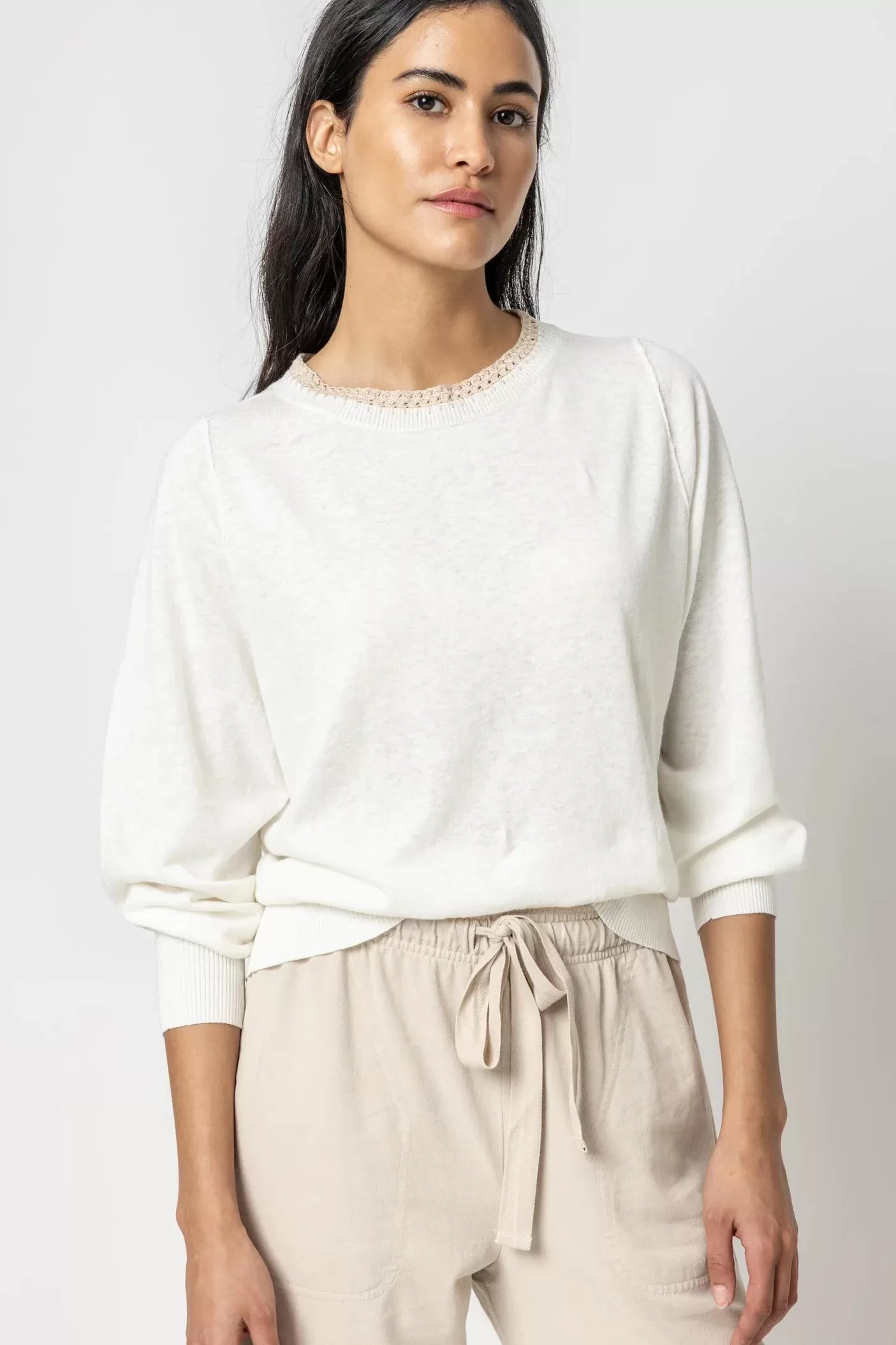 Lilla P Crochet Trim Sweater