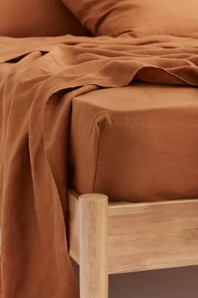 Linen Fitted Sheet Tobacco