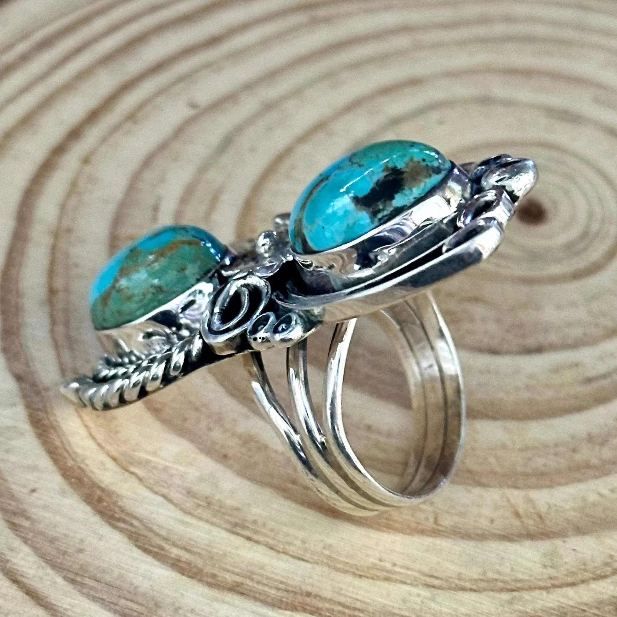 LITTLE C.R. Navajo, Dine'h Native Arts Turquoise Sterling Silver, Large Ring  Size 9 1/2