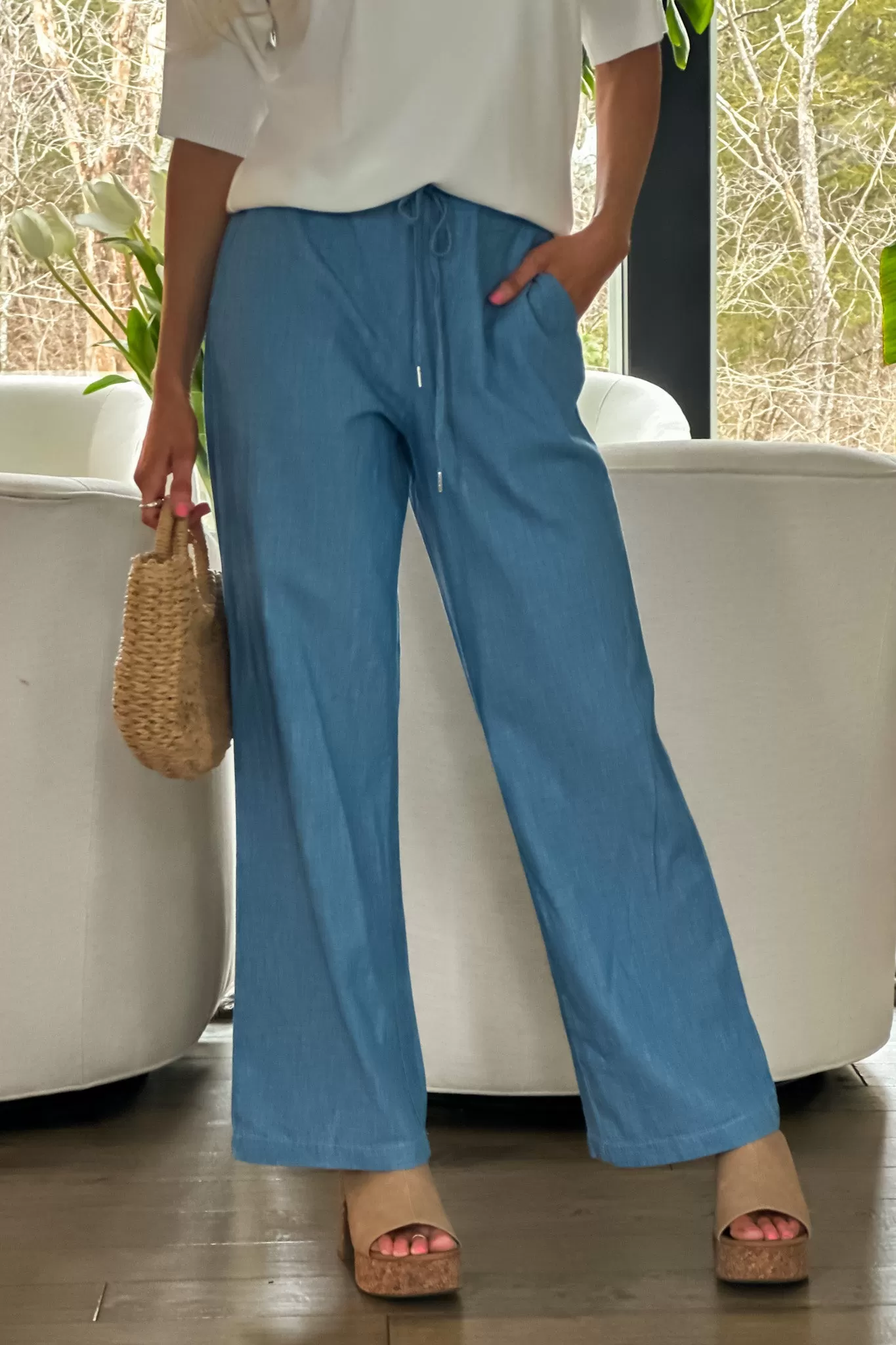 Liverpool Stephanie Wide Leg Pant : Chambray