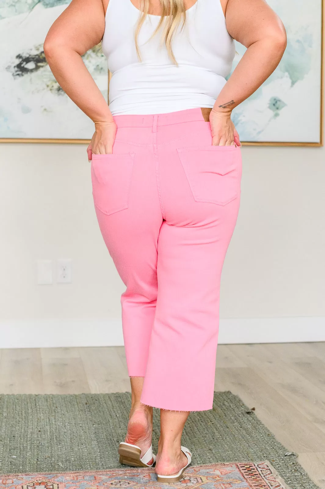 Lorraine High Rise Control Top Wide Leg Crop Jeans in Pink