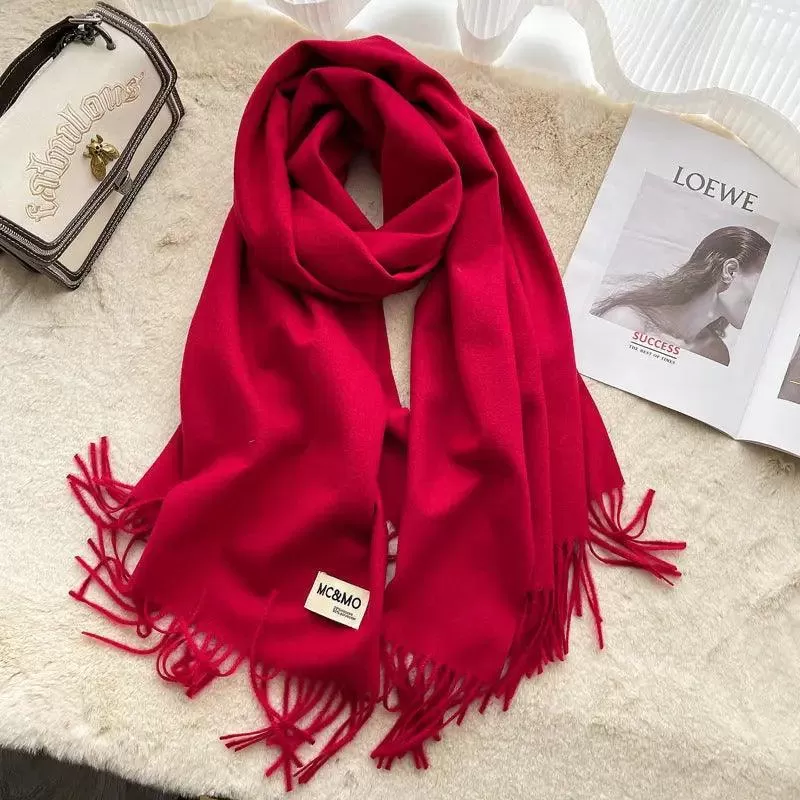 MAC049 Imitation Cashmere Solid Color Basic Tassel Scarf