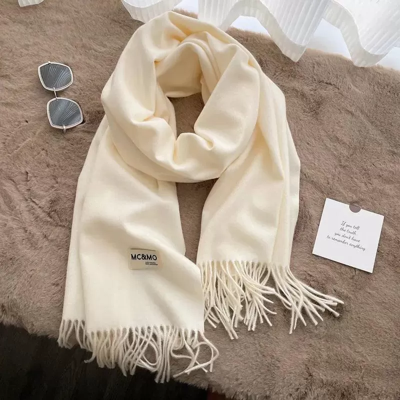 MAC049 Imitation Cashmere Solid Color Basic Tassel Scarf