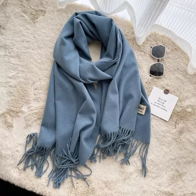 MAC049 Imitation Cashmere Solid Color Basic Tassel Scarf