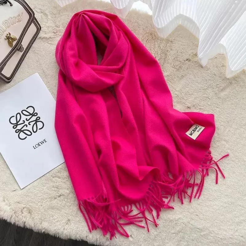 MAC049 Imitation Cashmere Solid Color Basic Tassel Scarf